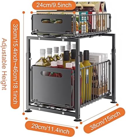 Under Sink Organizer, 2-Tier Multi-Use Kitchen and Bathroom Organizers and Storage, Slide Out Thickened Metal Under The Sink Organizer for Kitchen Bathroom Pantry (Style A Black, 1 Pack) - Image 4
