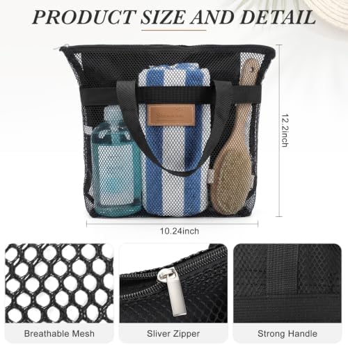Patelai 12 Pcs Mesh Shower Caddy Portable 12.2 x 10.24 in Large Gym Shower Bag Bulk with Zipper Quick Dry Beach Bag Hanging Toiletry Organizer for Swim Beach Camping Travel College Dorm(Black,Grey) - Image 2