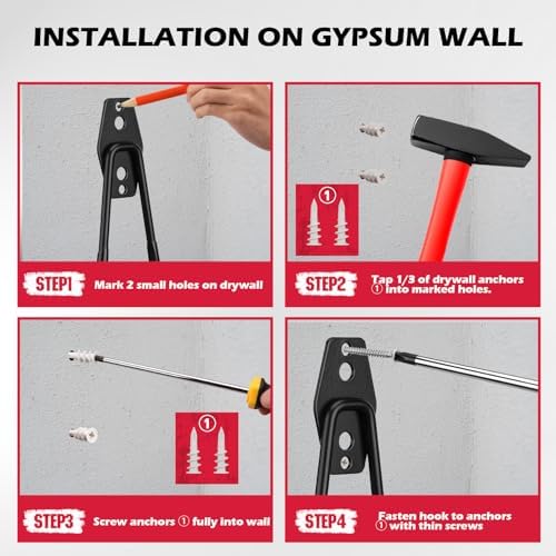 20 Pack Heavy Duty Garage Storage Hooks with Extension Cord Organizer, Solid Steel Wall Mount Hook Set with Anti-Slip Coating Utility J Hooks for Ladders,Bikes,Ropes,Broom,Garden,Yard and Power Tools - Image 7