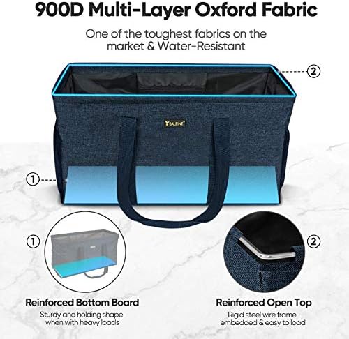 BALEINE Extra Large Utility Tote Bag with Reinforced Wire Frame, Reusable Grocery Bag for Shopping, Picnic (Blue, 22''x12''x10'') - Image 3