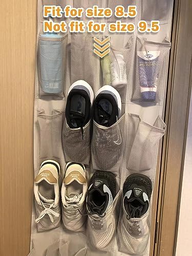 Amazon Basics 24 Medium Mesh Pocket Over-the-Door Hanging Shoe Organizer, Space Saving Shoe Storage, Light Grey | Over-the-Door - Image 5