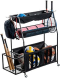 MyGift 3 Tier Sports Equipment Organizer Rolling Ball Storage Rack w/Hooks by MyGiftHome