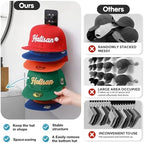 2 Pack Hat Organizer for Baseball Caps, Detachable DIY Hat Rack for Wall Hat Holder Hold up to 22 Hats, Baseball Cap Organizer Cap Holder Hat Hangers for Wall Closet Door Bedroom (C-Black) - Image 3