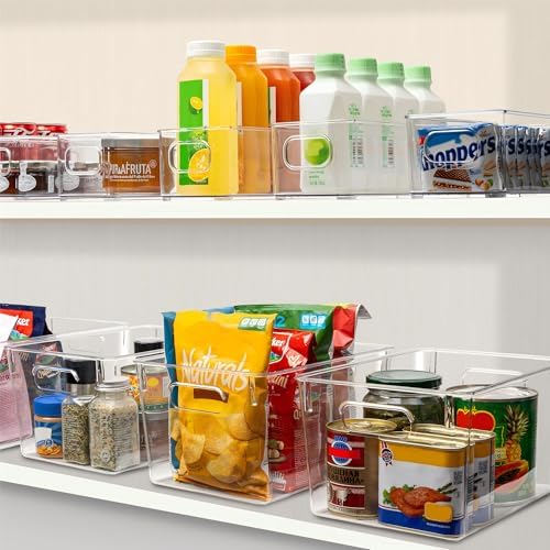 Tiawudi Set of 10 Clear Plastic Storage Bins, 4 Large and 6 Small Stackable Storage Containers for Pantry Organization, Organizer Bins for Home, Kitchen, Bathroom, Office, Cabinet Shelf Organizers - Image 6