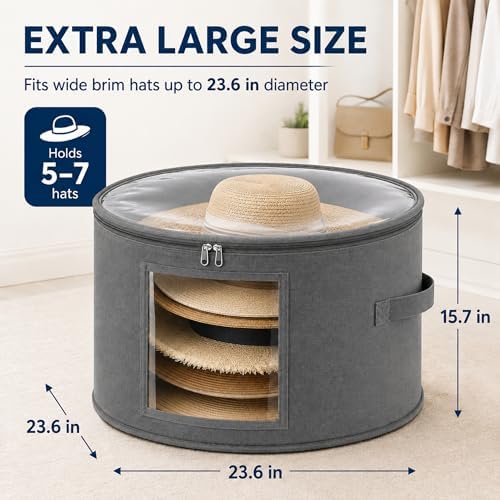 Extra Large Sun Hat Storage Box for Women, 23.6" D x 15.7" H Clear Cowboy Hat Organizer Storage Box with 4 Support Rods Bottom Plate Wide Brimmed Hats Holds up to 10 Caps - Image 2