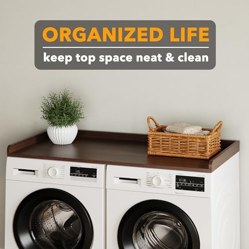 SpaceAid Washer Dryer Countertop, Laundry Wood Shelf Topper with Edge, 54" Width x 27.5" Depth Cover Guard Organizer for Washer and Dryer Laundry Hamper Counter Storage Organization (Brown Wood) - Image 5