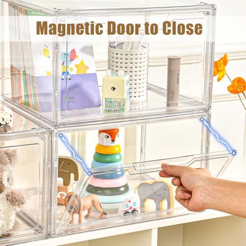 Clemate 5 Pack Clear Stackable Shoe Organizer Box with Lids, Acrylic Shoes Box with Magnetic Doors, Transparent Shoe Bins Closet Organizer, Fit up to US Size16, Containers for household or kitchen use - Image 3