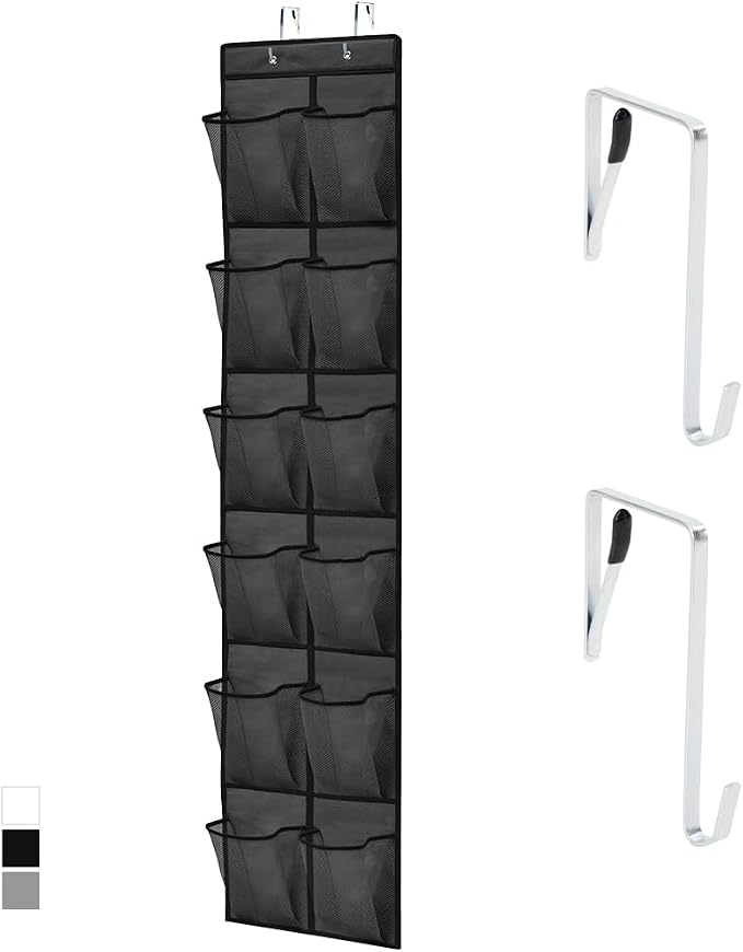 GORILLA GRIP Over the Door Shoe Organizer, 12 Large Pockets, Black | Breathable Mesh Pocket, Space Saving Hanging Storage Holder, Closet Rack Hanger for Shoes, Pantry and Bathroom Accessories by Unknown