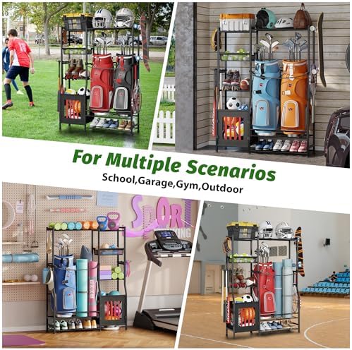 Sports Equipment Organizer Garage Organization , Golf Bag Storage Rack, Organizer for 2 Golf Bag , Indoor/Outdoor Ball Storage Bins for Toy Sports Gear Storage, Ideal for Home, Garage, Club, Basement - Image 5