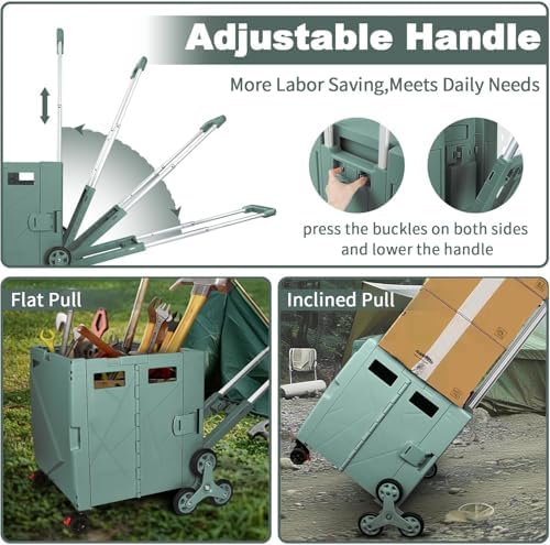 FELICON Folding Climber Utility Cart Rolling Crate Tote Handcart-Dark Green - Image 2