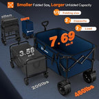 Originsure 220L Collapsible Beach Wagon Cart with Big Wheels, 460lbs, Blue - Image 2