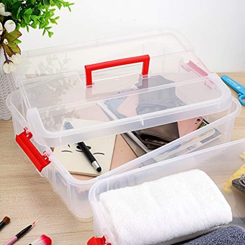 BTSKY 2 Layer Stack & Carry Box, Plastic Multipurpose Portable Storage Container Box Handled Organizer Storage Box for Organizing Stationery, Sewing, Art Craft, Jewelry and Beauty Supplies(Red) - Image 5