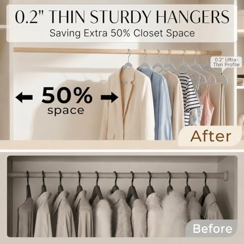 SMARTOR Plastic Hangers 200 Pack - Thin Hangers for Space Saving - Gray | Heavy Duty for 11 LBS, 360 Swivel Hooks, Non Slip Notches for Camisole, 0.2" Thin for Small Closet, Durable and Flexible - Image 3