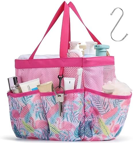 Mesh Shower Caddy Portable - 8 Pockets, S-Hook, Shower Bag for Dorm Camping by F-color