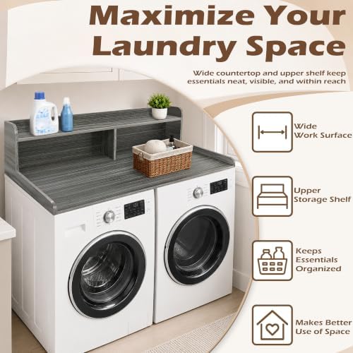 Royxen Laundry Countertop with 2-Tier Shelf Universal Fit, Washer and Dryer Countertop with Storage Space, Shelf Height 11.5 Inches, Solid Wood Core, Eucalyptus - Image 3
