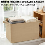 96L Woven Laundry Basket with Handles, Extra Blanket Basket,Jute - Image 6