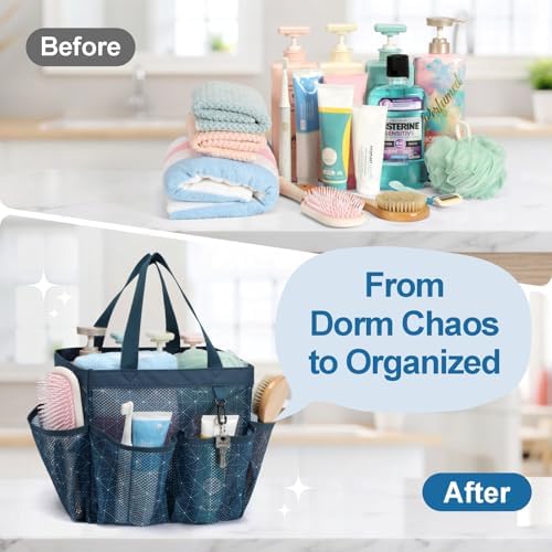 Mesh Shower Caddy Portable - 8 Pockets, S-Hook, Shower Bag for Dorm Camping - Image 4
