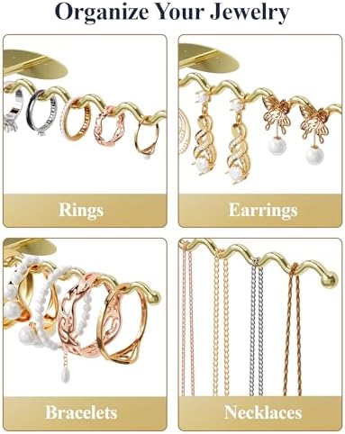 NiHome Wall Mounted Metal Jewelry Organizer Racks for Necklaces, Earrings, Bracelets, Rings, Decorative Display Wave Design Storage Holders for Bedroom, Bathroom, Kitchen, Entryway (2-Pack, Gold) - Image 4