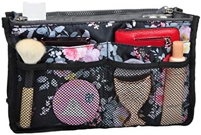 Vercord Purse Organizer Insert for Handbags Bag Organizers Inside Tote Pocketbook Women Nurse Nylon 13 Pockets Peony Flowers Medium - Image 2