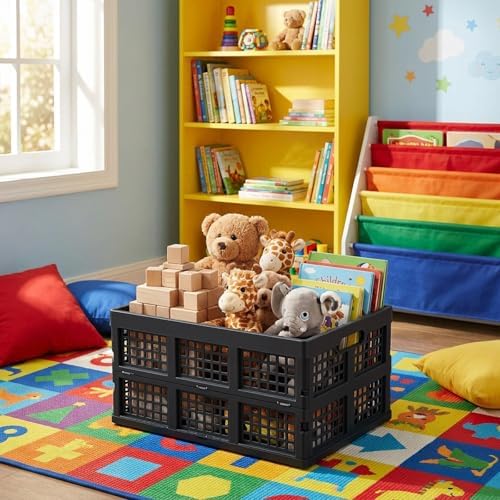 Idotry 3-Pack Plastic Folding Storage Crates, Grey Collapsible Basket, 28 L - Image 5