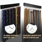 2Pack Wall-Mounted Belt & Tie Rack Organizer, Wooden with 28 Rotating Hooks - Image 3