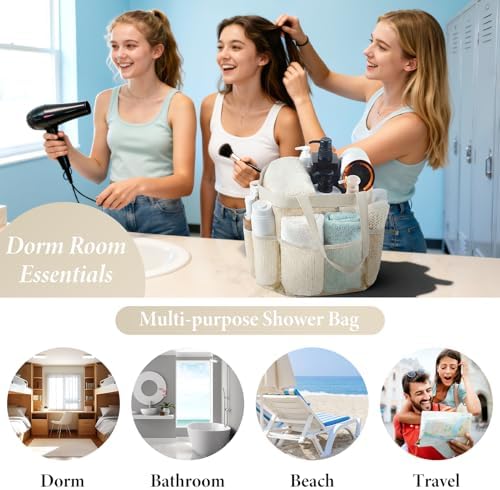 Mesh Shower Caddy Portable - 9 Pockets, Shower Bag for Dorm Room Camping - Image 2