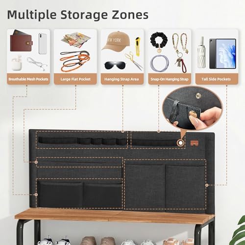 STORAGE MANIAC 5 Tier Shoe Rack for Entryway, Metal Shoe Shelf with Storage Pocket and MDF Top Board, 16-20 Pairs Free Standing Shoes Organizer for Closet, Black - Image 4