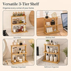 PEKER Bamboo Bathroom Organizer Countertop – Vanity Storage Shelf for Makeup, Perfume, Skincare – Natural Cosmetics Display Rack for Dresser, Sink, Kitchen – Natural - Image 7