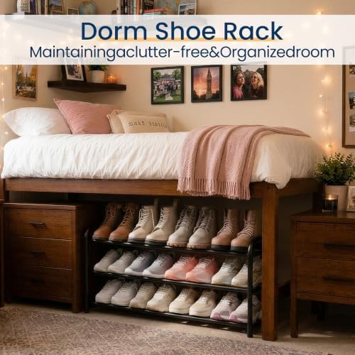 ENJOYBASICS 3 Tier Expandable Shoe Rack, Metal Small Shoes Shelf, Black - Image 5