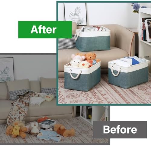 Bidtakay Fabric Storage Baskets for Shelves 3 Pack Large Storage Bins for Organizing Linen Collapsible Organizer for Closet-Deep Green - Image 5