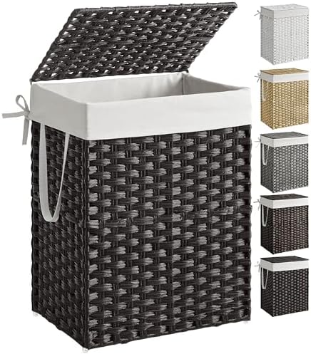 SONGMICS Laundry Hamper with Lid, 23.8 Gal (90 L) Synthetic Rattan,Foldable by Unknown