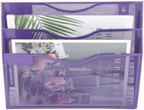 EASEPRES 3 Pocket Mesh Hanging Wall File Organizer, Wall Mounted Mail Paper Document Folder Holder, Clipboard Storage Organization Magazine Rack with Nametag Label for Office School Home, Purple - Image 3