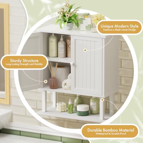 AmazerBath Bathroom Wall Cabinets, Bamboo Over The Toilet Storage Cabinet with Adjustable Shelves, Large Wall Mounted Medicine Cabinets with 2 Doors for Small Spaces, White, 9x21.3X 23.8 Inches - Image 6