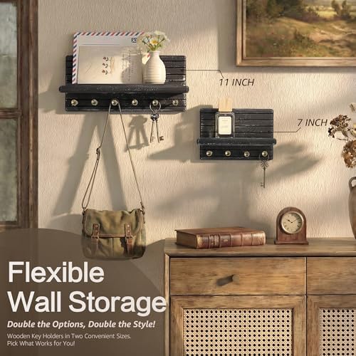 Rebee Vision Key Holder Wall Mount with Shelf for Home Decor, Old Black - Image 5