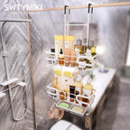 SWTYMIKI Over The Door Shower Caddy With Double Soap Holder, Hanging Shower Caddy With 16 Hooks, No Drilling Hanging Shower Organizer Over Door To Organize Bathroom Essentials, White - Image 2