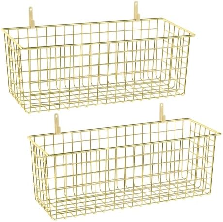 Kinlink 2 Sets Gold Extra Large Hanging Wall Basket with Steel Hooks by KINLINK