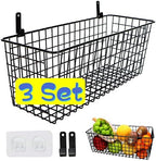 Joben Oligey 3 Set [Extra Large] Hanging Wall Baskets ,Wire Basket For Storage Pantry, Farmhouse Food Storage Kitchen Pantry Laundry Closet Garage RV ,Black by JobenOligey