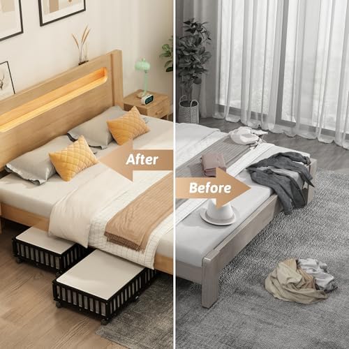 2 Pack Large Bamboo Under Bed Storage Containers with Wheels, Black | Underbed Drawer Storage with Bag, Wood Rolling Underbed Organizer for Shoes, Sheets Clothes Blanket Comforter, Under Crib Toy - Image 5