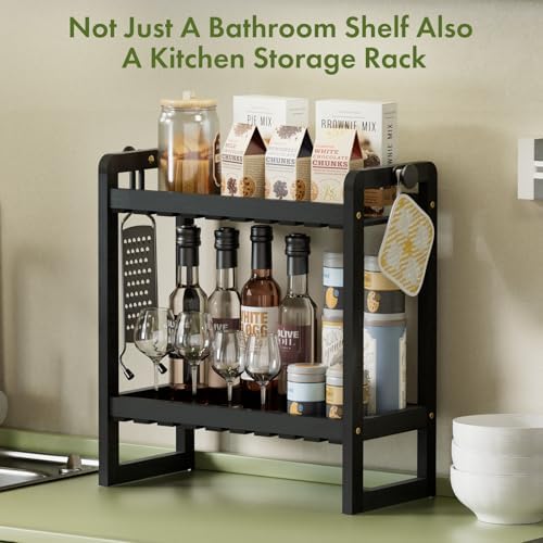 AmazerBath Bamboo Over The Toilet Storage Shelf - 2-Tier Bathroom Organizers and Storage Shelves, 2 in 1 Dual Stable Above Over Toilet Bathrooms Shelf Home Storages Rack for Small Bathroom, Black - Image 5