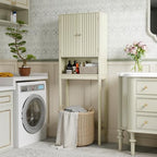 GIANTEX Over The Toilet Storage Cabinet, Bathroom Organizer w/Fluted Doors, Adjustable Shelf&Bottom Bar, Open Storage Cube, Space-Saving Above Toilet Storage Cabinet for Laundry (Cream White) - Image 3