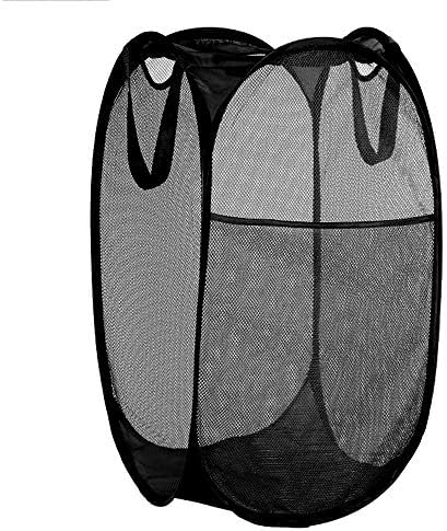 BATTOO Deluxe Collapsible Laundry Baskets Mesh Pop Up Hampers for Laundry with Side Pocket Reinforced Handles for Laundry Room, Bathroom, Kids Room, College Dorm or Travel Black by BATTOO
