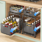 Under Sink Organizer, 2-Tier Multi-Use Kitchen and Bathroom Organizers and Storage, Slide Out Thickened Metal Under The Sink Organizer for Kitchen Bathroom Pantry (Style A Black, 2 Pack) by Unknown