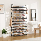 LANTEFUL 11 Tiers Tall Shoe Rack Holds 55 Pairs of Shoes with 18pcs Hooks Sturdy Wide Shoe Organizer Storage Free Standing Metal Shoe Shelf for Closet, Entryway Black - Image 2