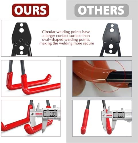 3-H Garage Wall Hooks 14 Pack,Garage Hooks Heavy Duty with Extra Welding Spots,Garage Hooks for Hanging,Garage Organizer for Garden,Lawn,Yard Tools,Chairs,Ladders,WeedEater,Shovel,Blower(Red) | Multi-Purpose Garage Hooks to Organize Garden Lawn Tools, ... - Image 3