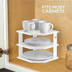 White Plate Organizer for Cabinet - 3 Tier Bamboo Corner Cabinet Organizer Shelf for Plates Bowls Mugs Cups, Kitchen Cabinet Organizer, Cabinet Shelf Organizer, Countertop Rack, 10 x 10 x 9.5 Inch - Image 4