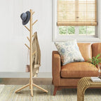8-Hook Freestanding Coat Rack 3 Adjustable Heights Nature 2PCS - Image 2