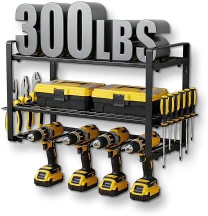 3-Layer Power Tool Organizer Wall Mount, Garage Wall Tool Organizer with Drill Holder, Heavy Duty Metal Shelf for Garage & Workshop by Unknown
