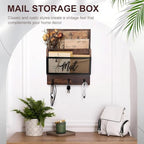 Yalikop Farmhouse Mail Organizer Wall Mounted Rustic Mail Holder Hanging Key Sorter with 3 Hooks Indoor Wooden Wall Mounted, Letter, Magazines, Newspapers, Keys(Classics,Brown) - Image 5