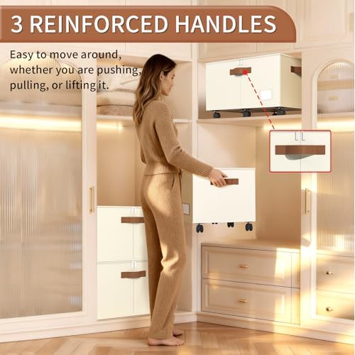 Foyego Shoe Organizer for Closet, Shoe Storage with Wheels, Beige - Image 6