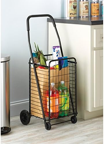 Whitmor Foldable Utility Shopping Cart with Wheels, Heavy Duty Metal Grocery Cart, Portable Foam Handle, Rolling Collapsible Trolley for Groceries, Laundry, Storage, Black - Image 4